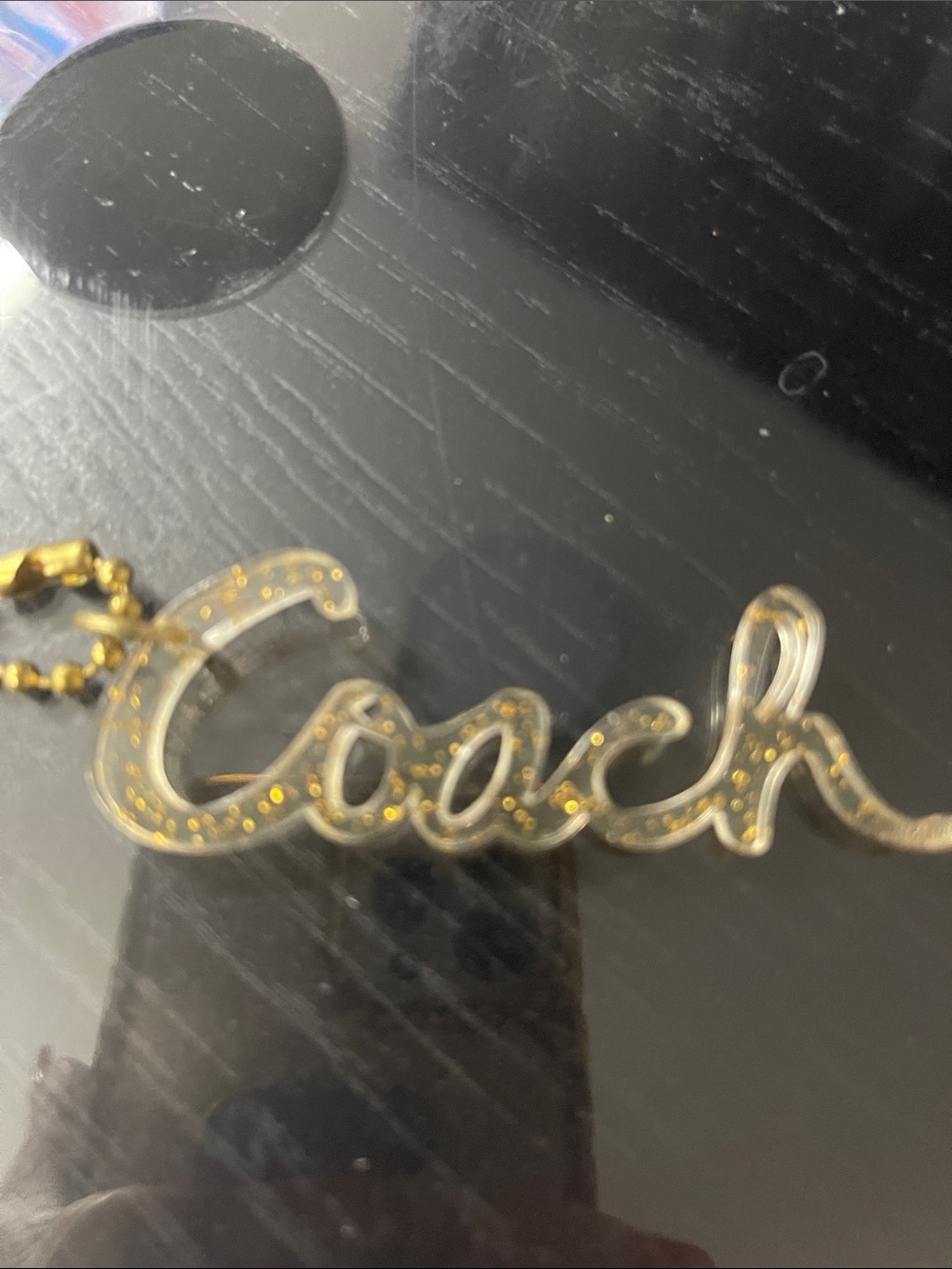 Coach Clear Bag Charm with Gold Glitter Script Charm